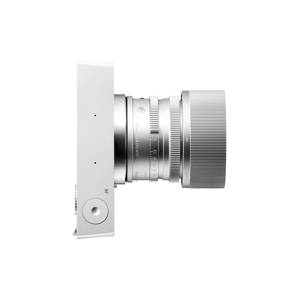 The Sigma BF viewed from the top with a silver lens attached.