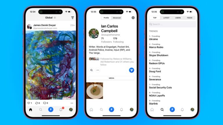 The feeds, profile and search pages in Flashes.