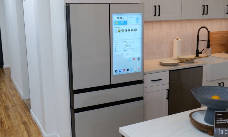 Samsung's 4-Door Bespoke Fridge with 32-inch Family Hub+ display.